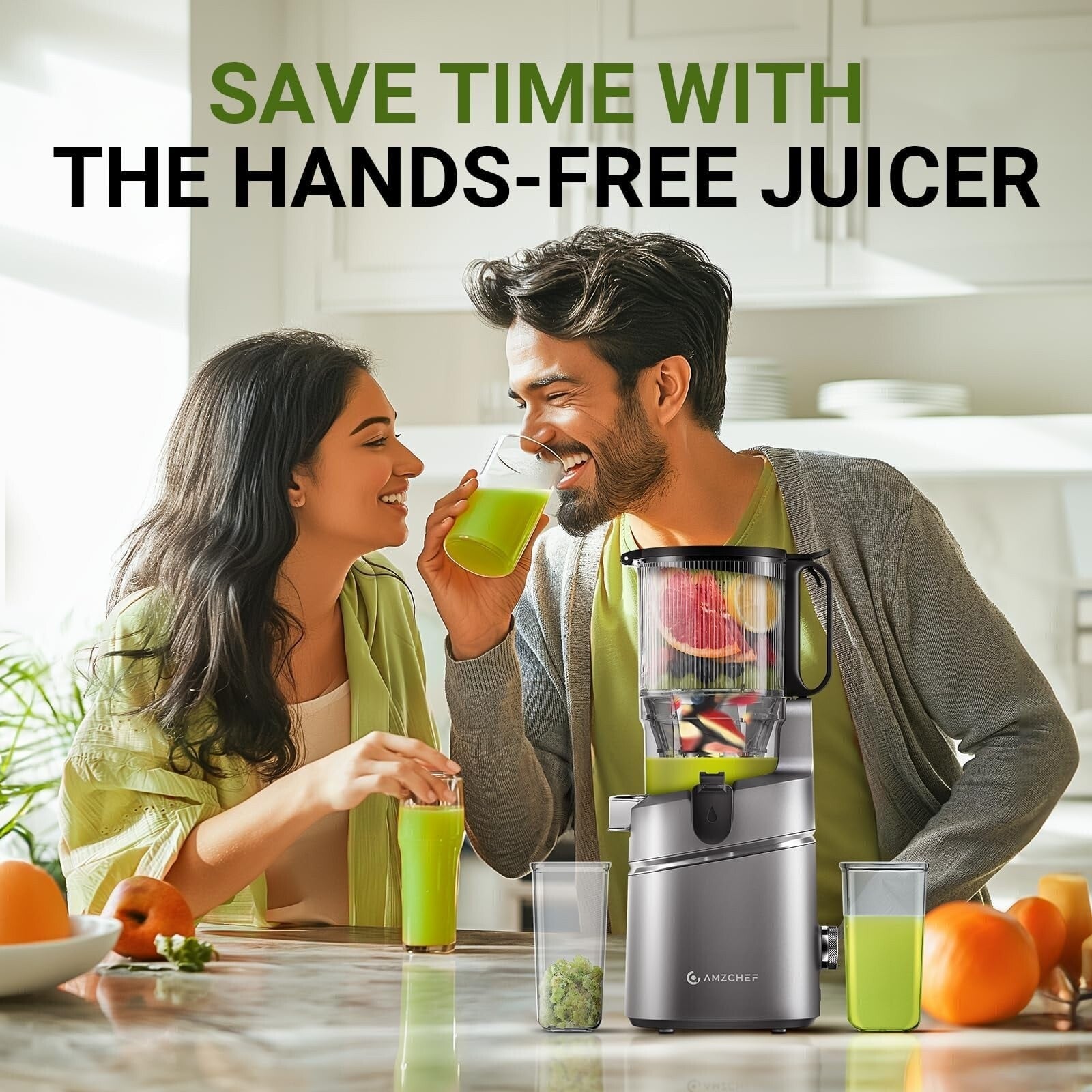 Juicer Machine, AMZCHEF 5.3-Inch Self-Feeding Masticating Juicer Fit Whole Fruit