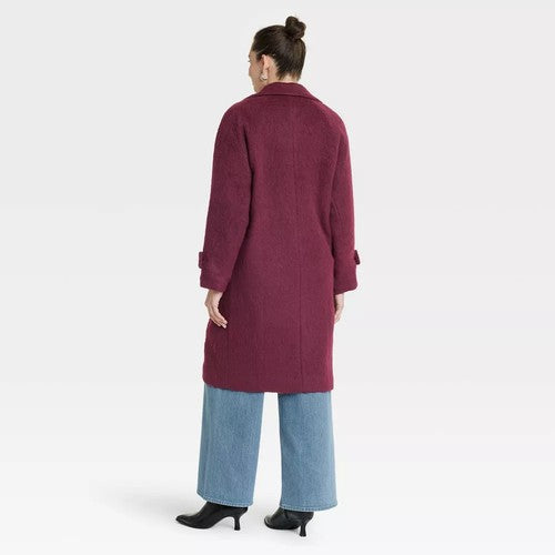 Women's Double Breasted Cocoon Overcoat - Universal Thread Maroon XS