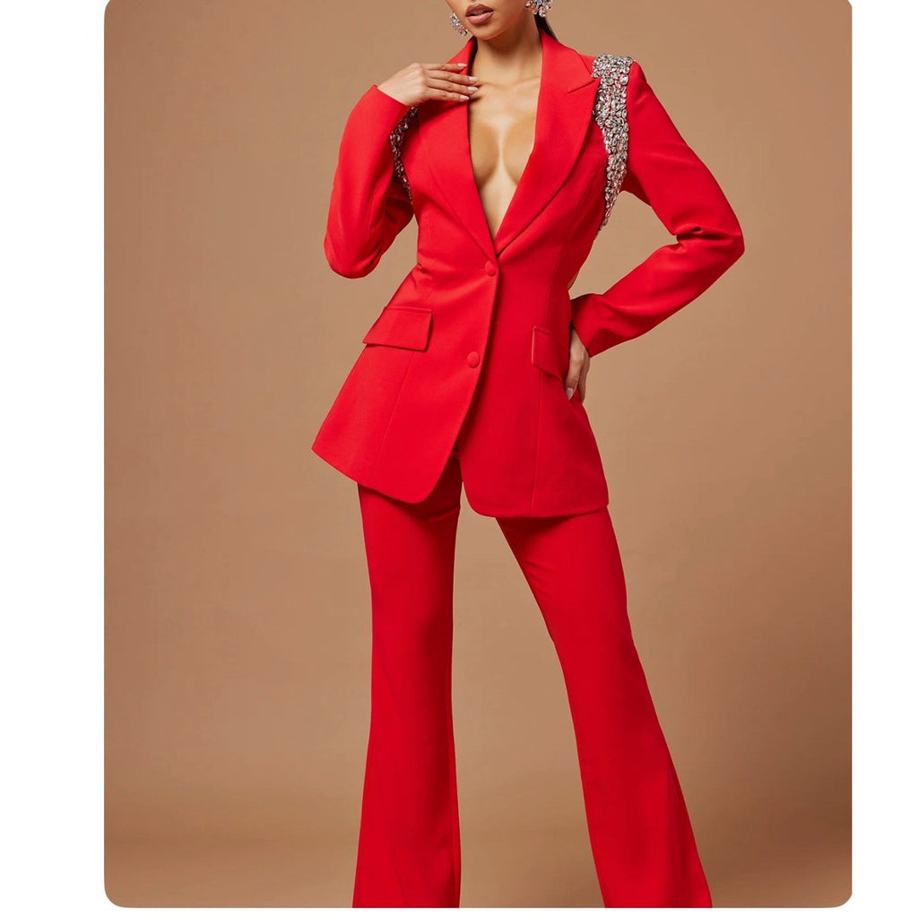 Claire Embellished Suit Set - Red