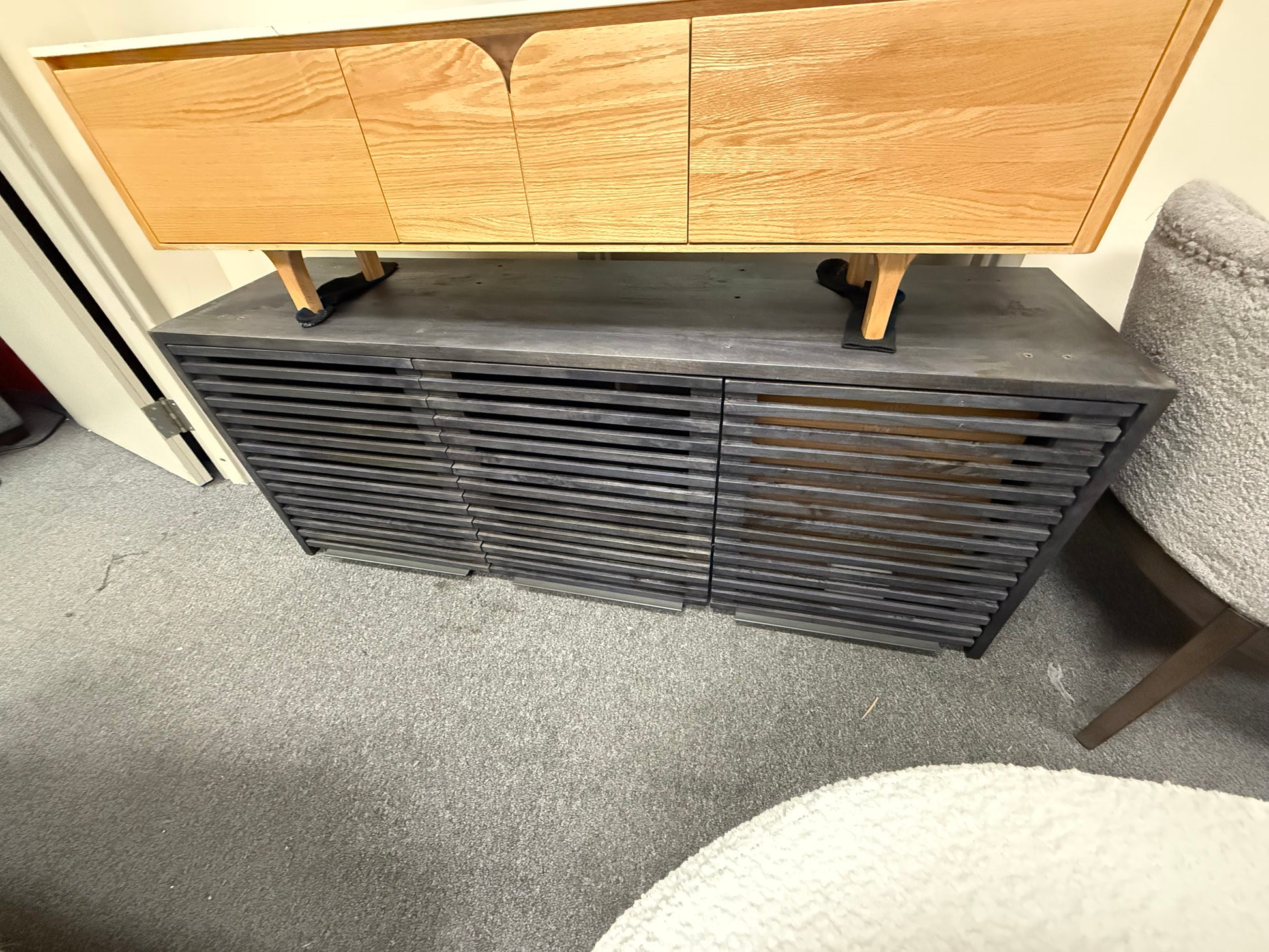 59.06" White+Burlywood Stone+Solid Wood TV Stands