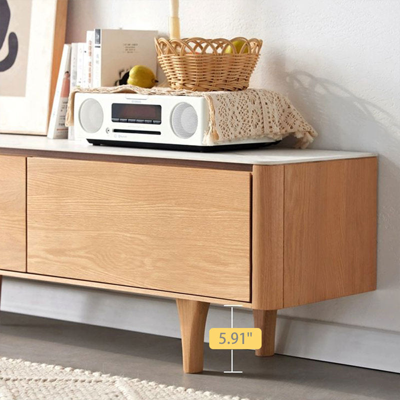 59.06" White+Burlywood Stone+Solid Wood TV Stands