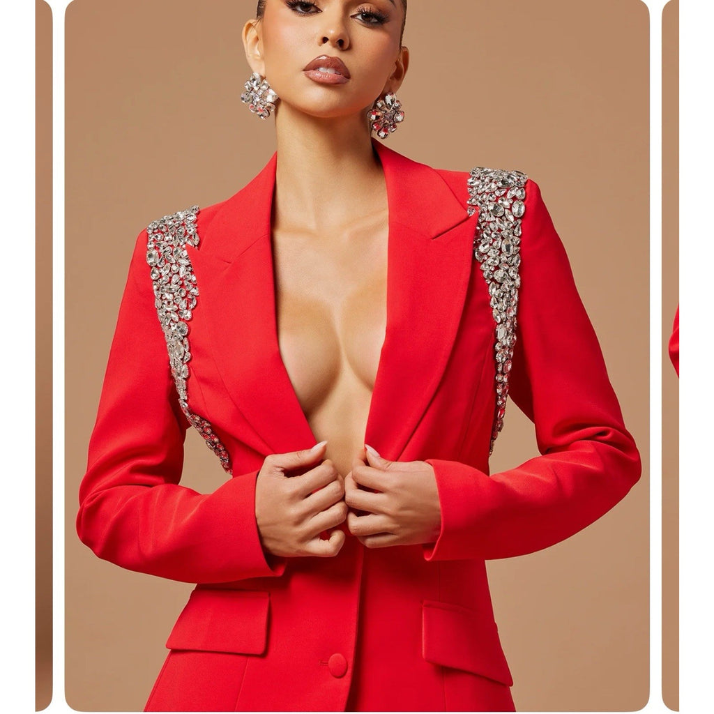 Claire Embellished Suit Set - Red