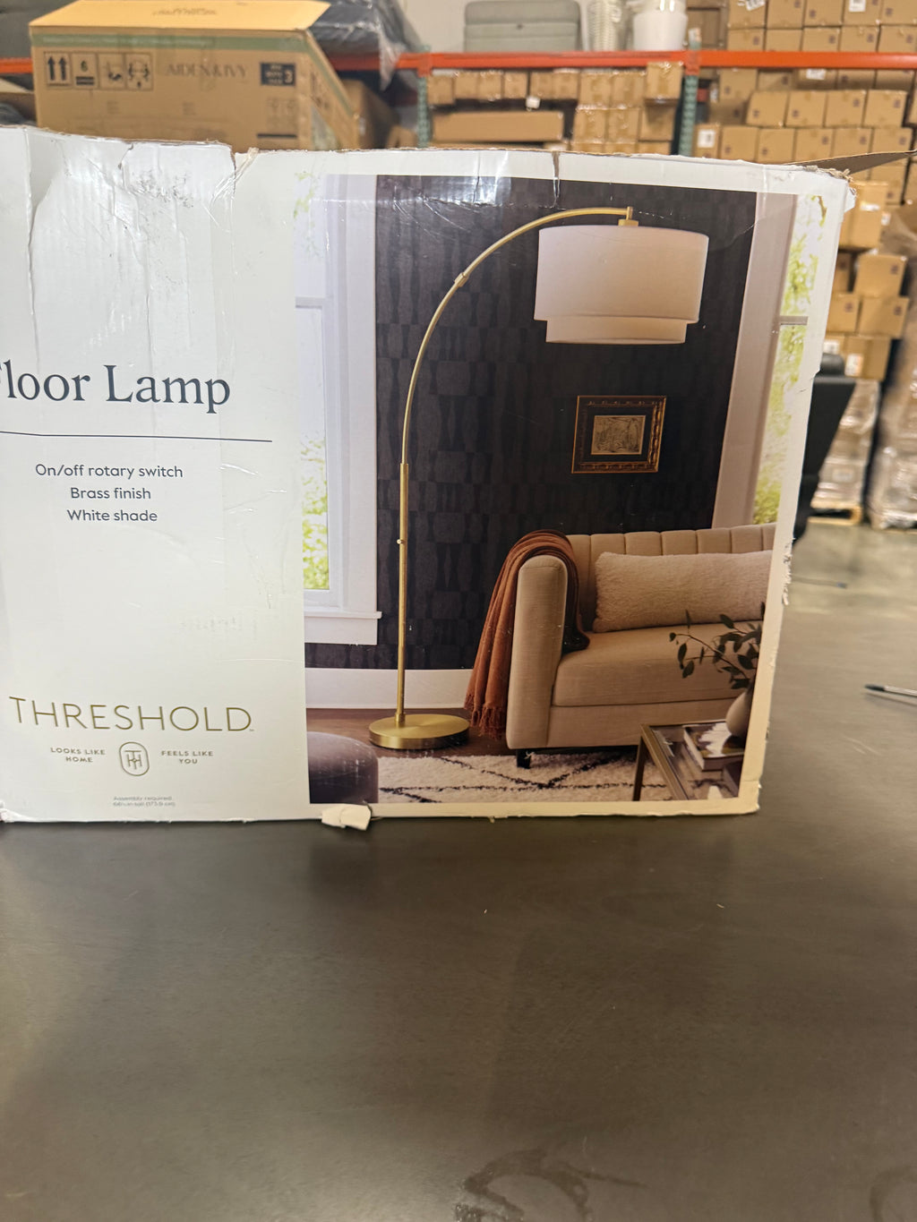 68"x41" Knurled Metal Arc Floor Lamp with Tiered Shade Brass - Threshold™: Curved Standing Illumination for Living Room
