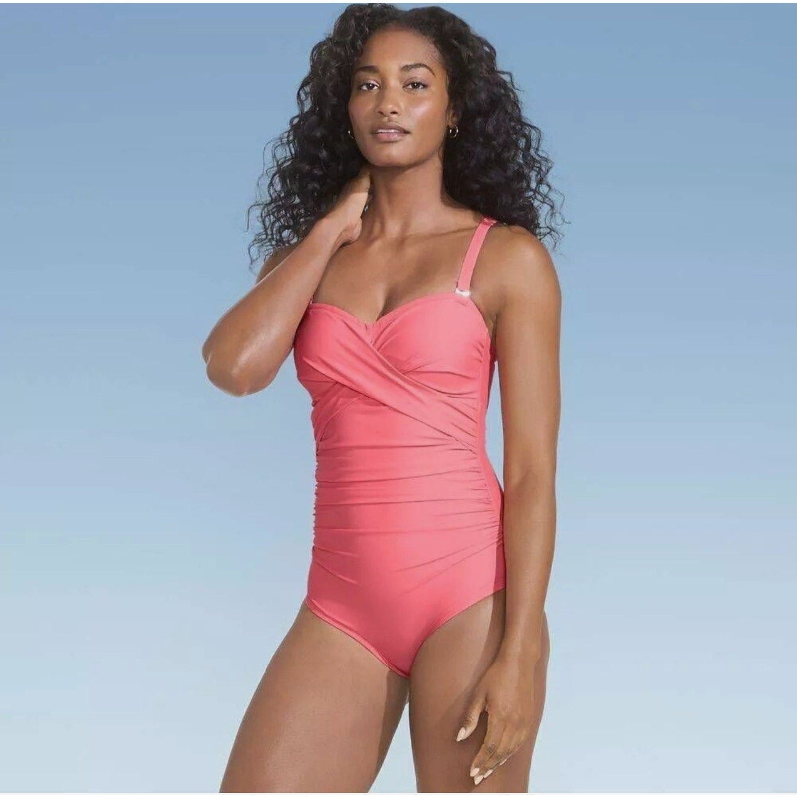 Land's End Coral Wrap Style One Piece Swimsuit Size S