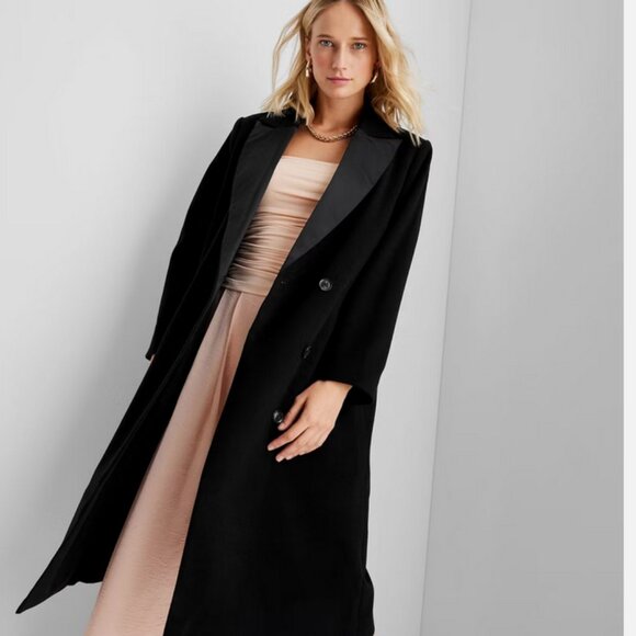 Women's Notched Lapel Double-Breasted Coat - Future Collective Black XXL