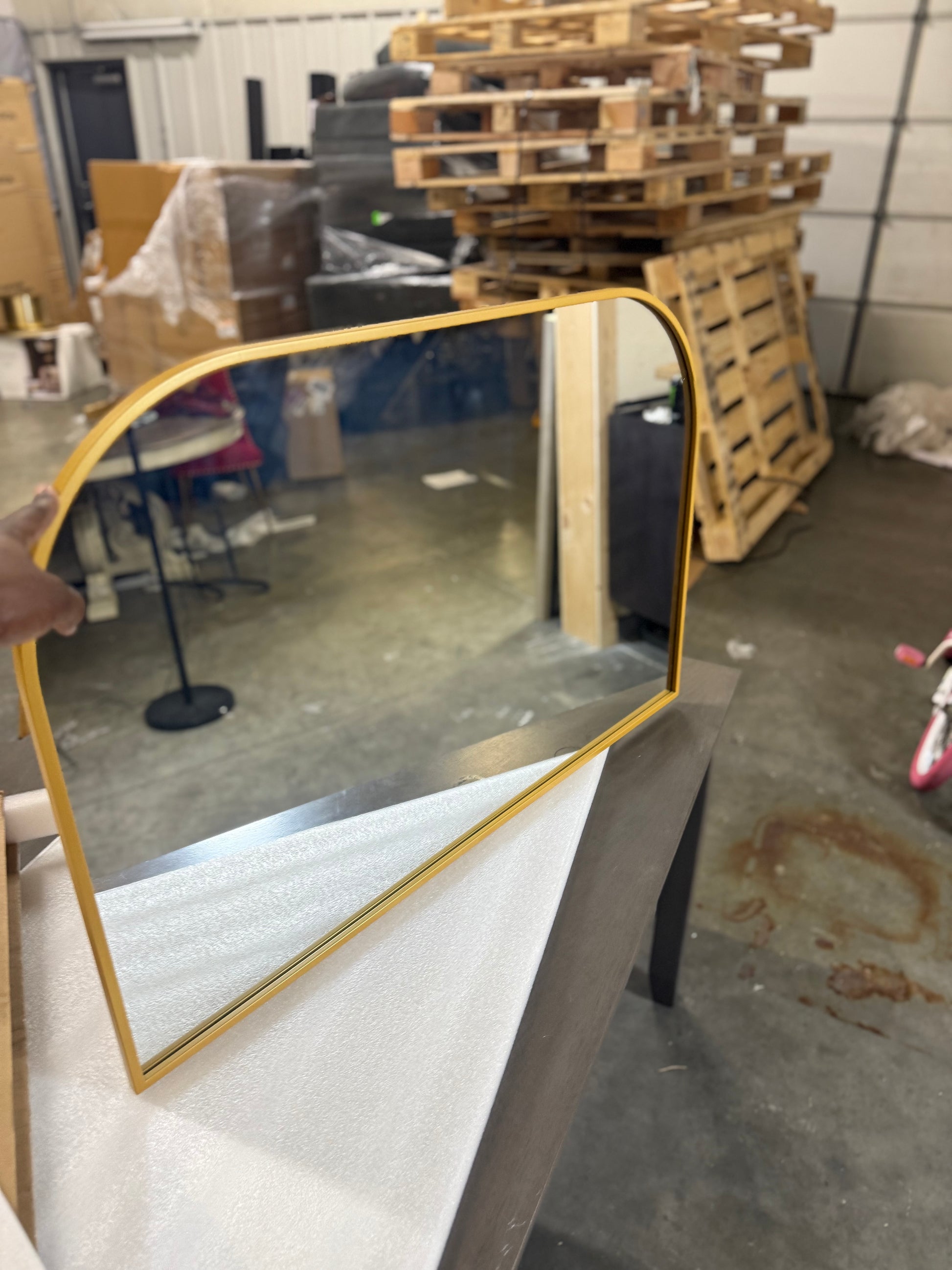 36" x 24" Over the Mantel Mirror Gold - Threshold™: Rounded Top, Metal Frame, Wall Mounted