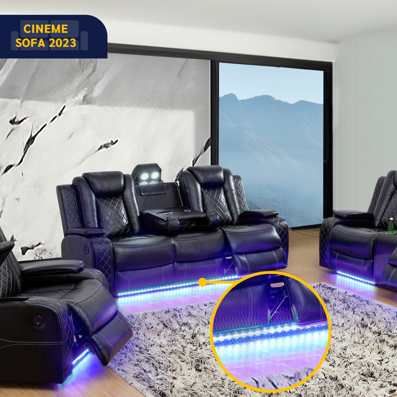 Ajaipal 3 Piece Power Reclining Breathing Faux Leather with LED and Reading Light Living Room Set (Set of 3)