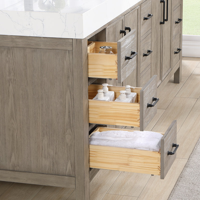 Aranwen 84'' Double Bathroom Vanity with Engineered Marble Top