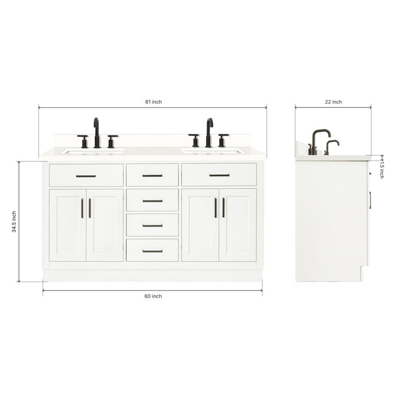 Tidworth Solid Wood Double Bathroom Vanity with 1.5'' White Quartz Top