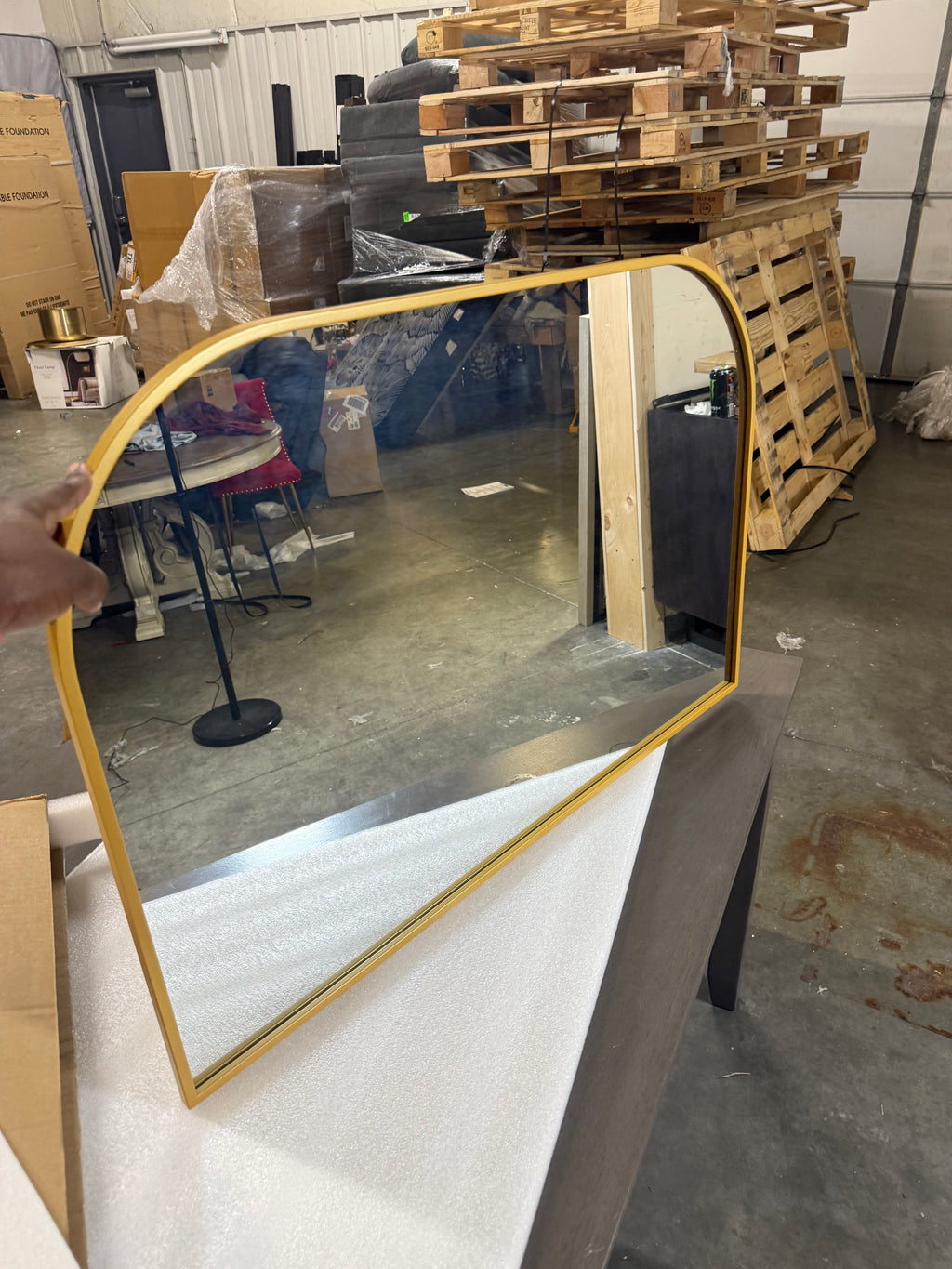 36" x 24" Over the Mantel Mirror Gold - Threshold™: Rounded Top, Metal Frame, Wall Mounted