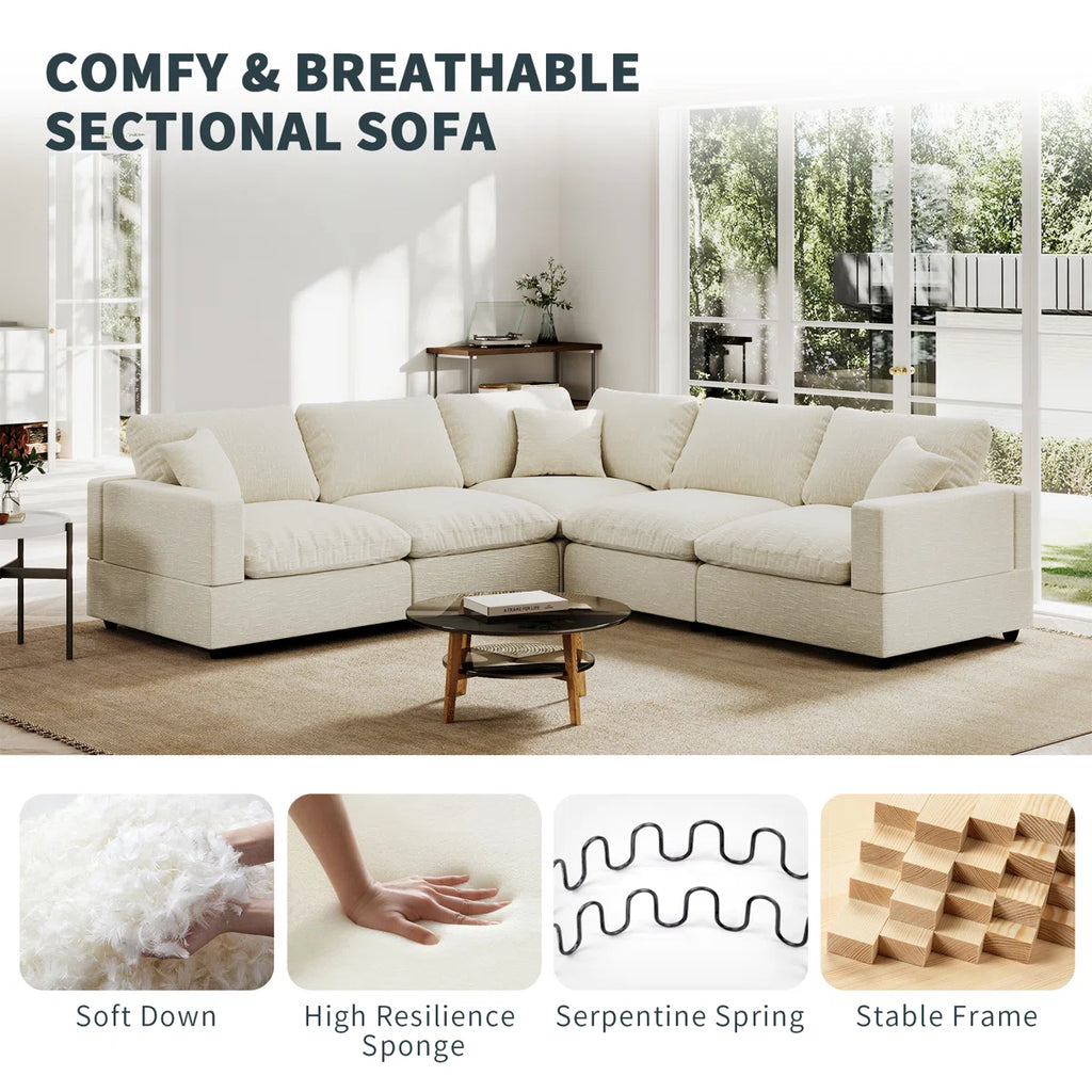 Ovaish 95.4'' Upholstered Sofa, Cloud Sofa, L Shaped Sectional Sofa Couch Modular Sofa for Living Room