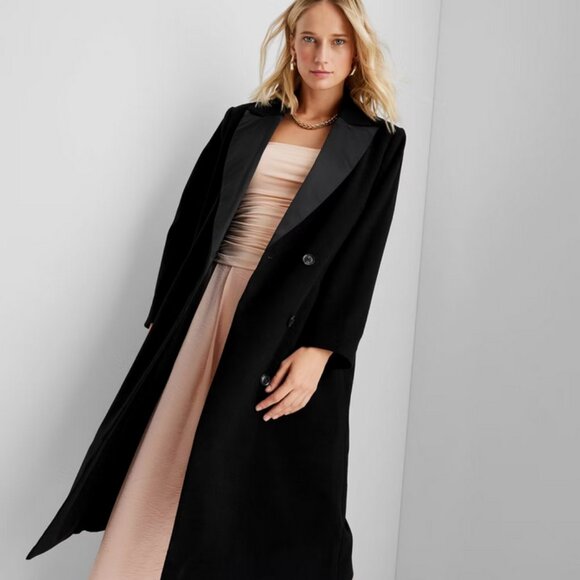 Women's Notched Lapel Double-Breasted Coat - Future Collective Black XXL