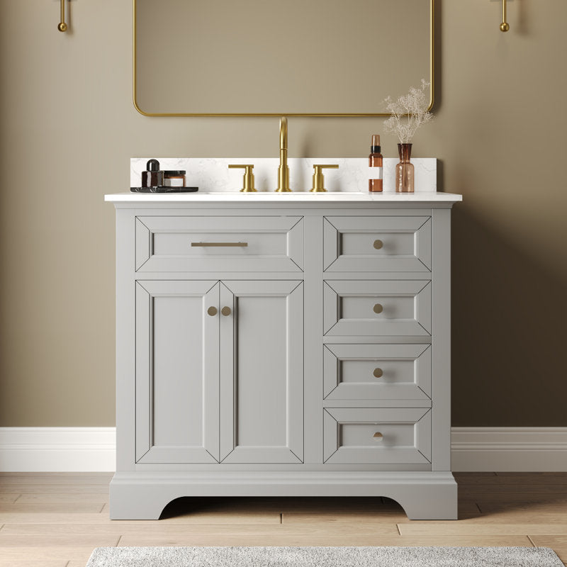 Heritage 36'' Fully Assembled Single Bathroom Vanity with Backsplash, 3 Colors Available White/ Navy Blue/ Gray