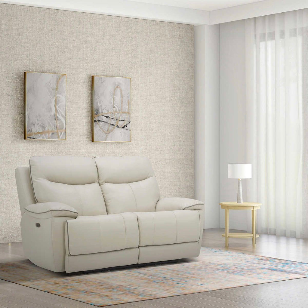 Messina Leather Power Reclining Loveseat with Power Headrests, Cream