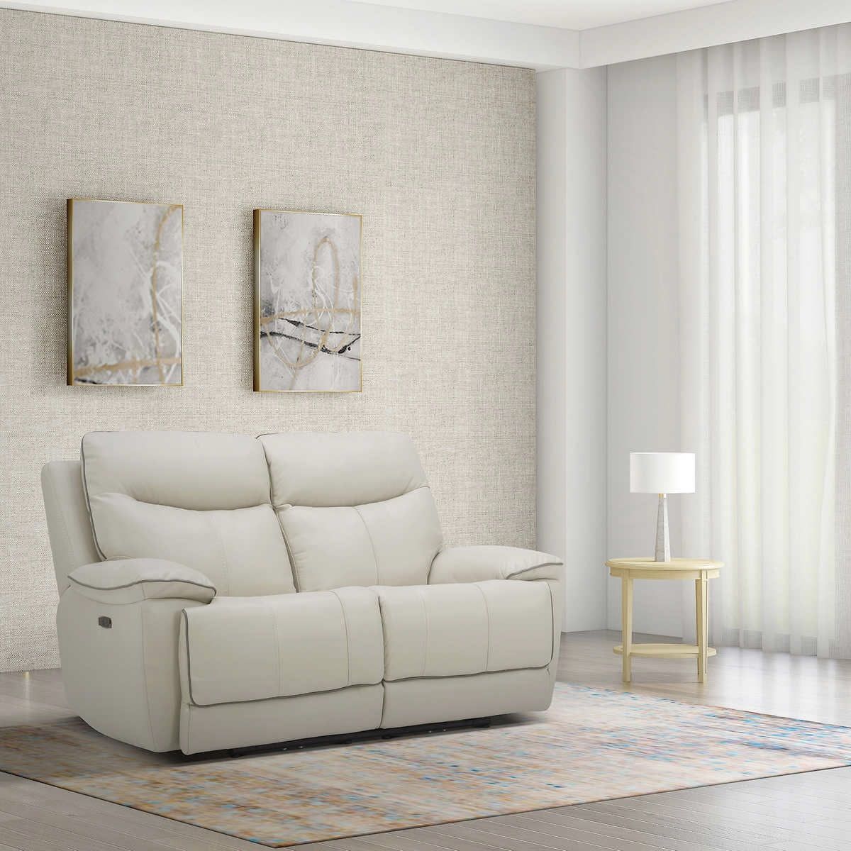 Messina Leather Power Reclining Loveseat with Power Headrests, Cream