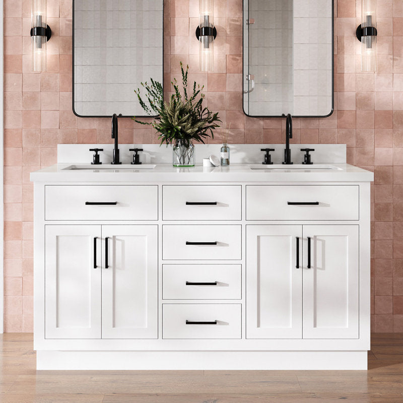 Tidworth Solid Wood Double Bathroom Vanity with 1.5'' White Quartz Top