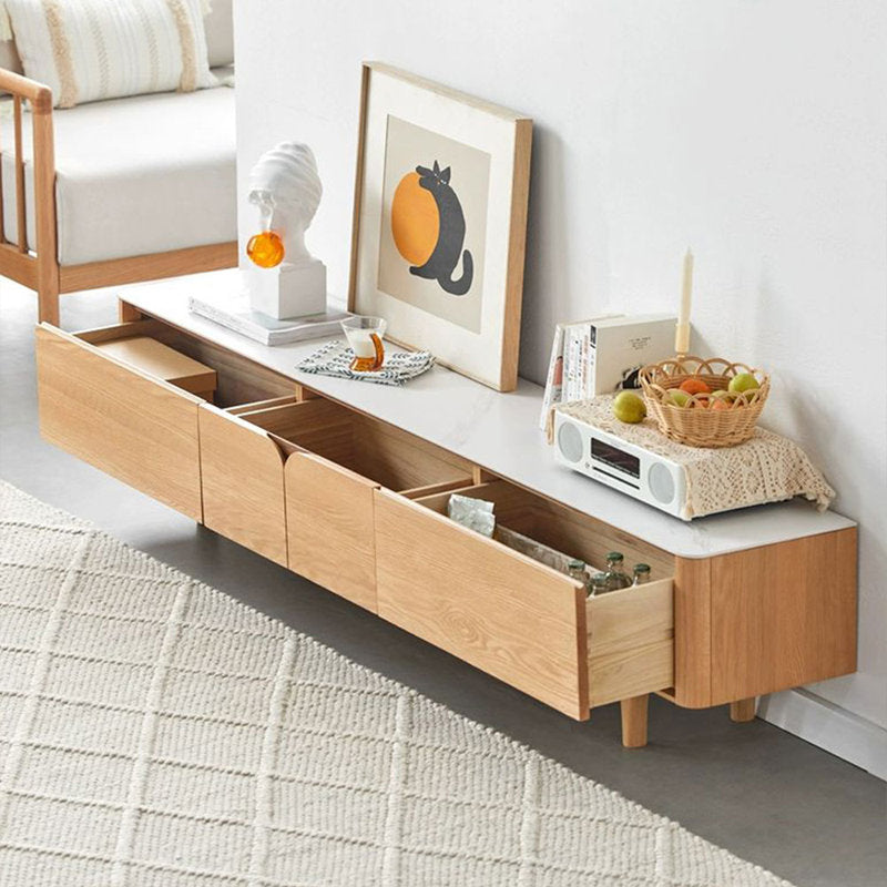 59.06" White+Burlywood Stone+Solid Wood TV Stands