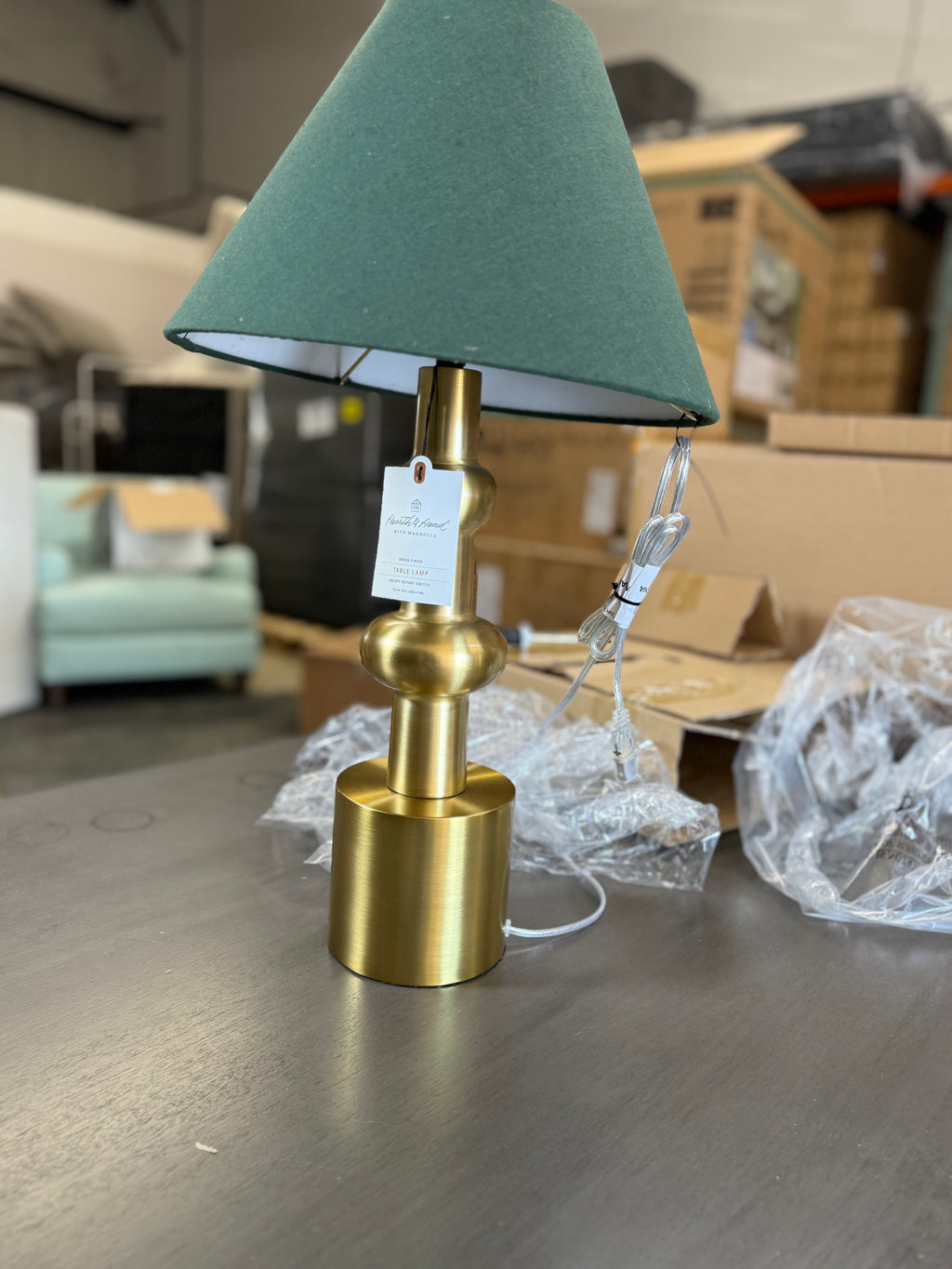 Vintage Brass with Green Shade Table Lamp - Hearth & Hand with