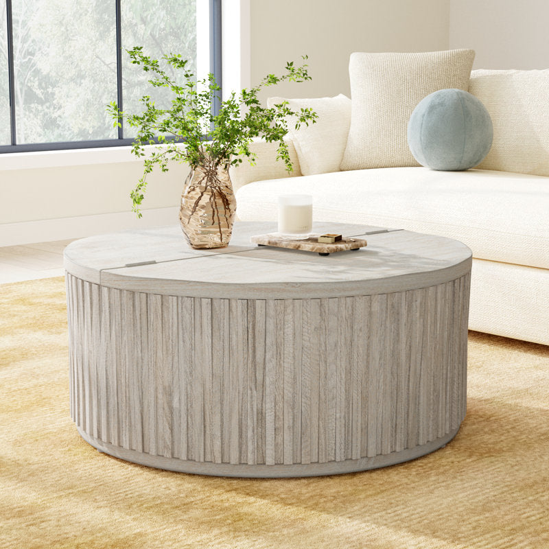 Sylvia Solid Wood Drum Coffee Table with Storage