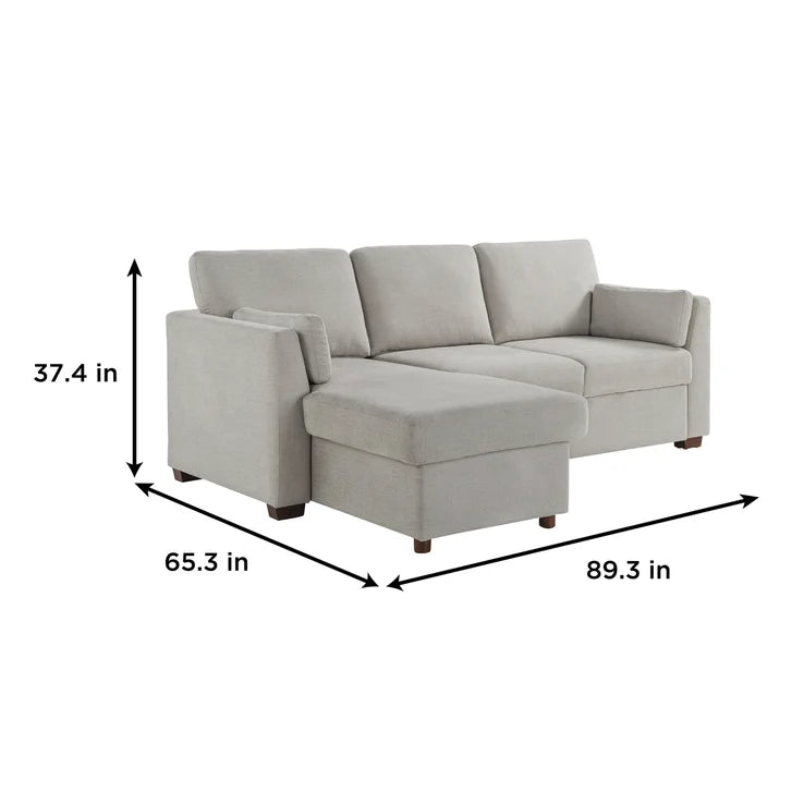 Coddle Luke Fabric Sleeper Sofa with Reversible Chaise and Storage, Beige