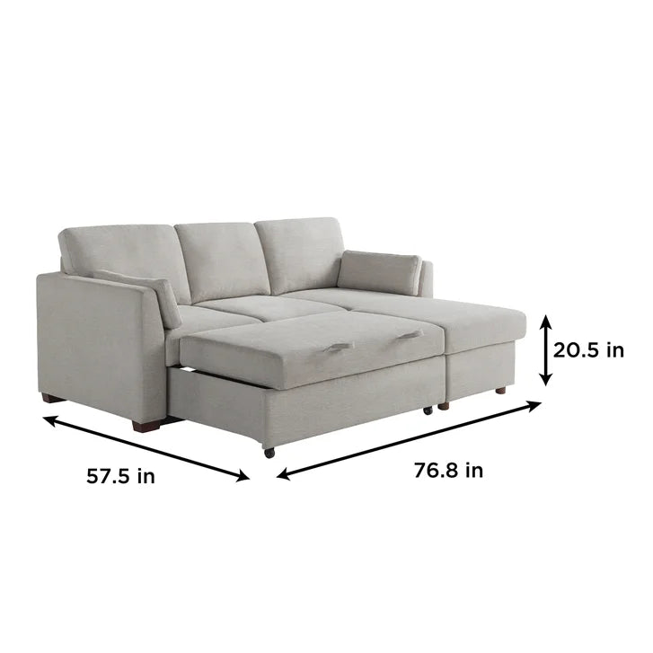 Coddle Luke Fabric Sleeper Sofa with Reversible Chaise and Storage, Beige