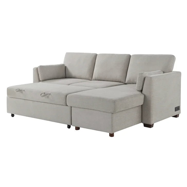 Coddle Luke Fabric Sleeper Sofa with Reversible Chaise and Storage, Beige