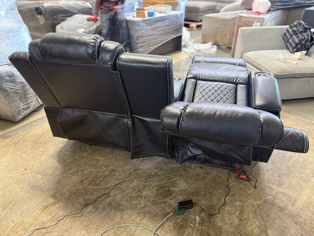 Leather Power Loveseat Recliner Couch with Bass Speakers and LED Lights