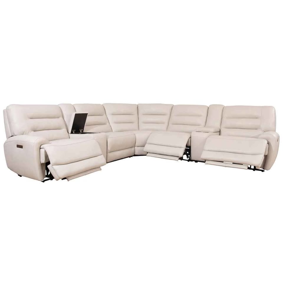 Aubrey 7-piece Leather Power Zero Gravity Reclining Sectional with Power Headrests ( Cream )