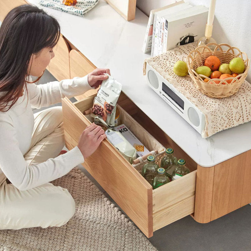 59.06" White+Burlywood Stone+Solid Wood TV Stands