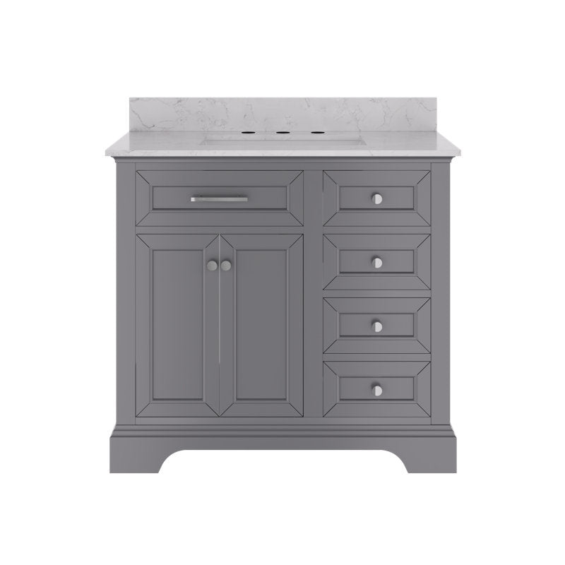 Heritage 36'' Fully Assembled Single Bathroom Vanity with Backsplash, 3 Colors Available White/ Navy Blue/ Gray