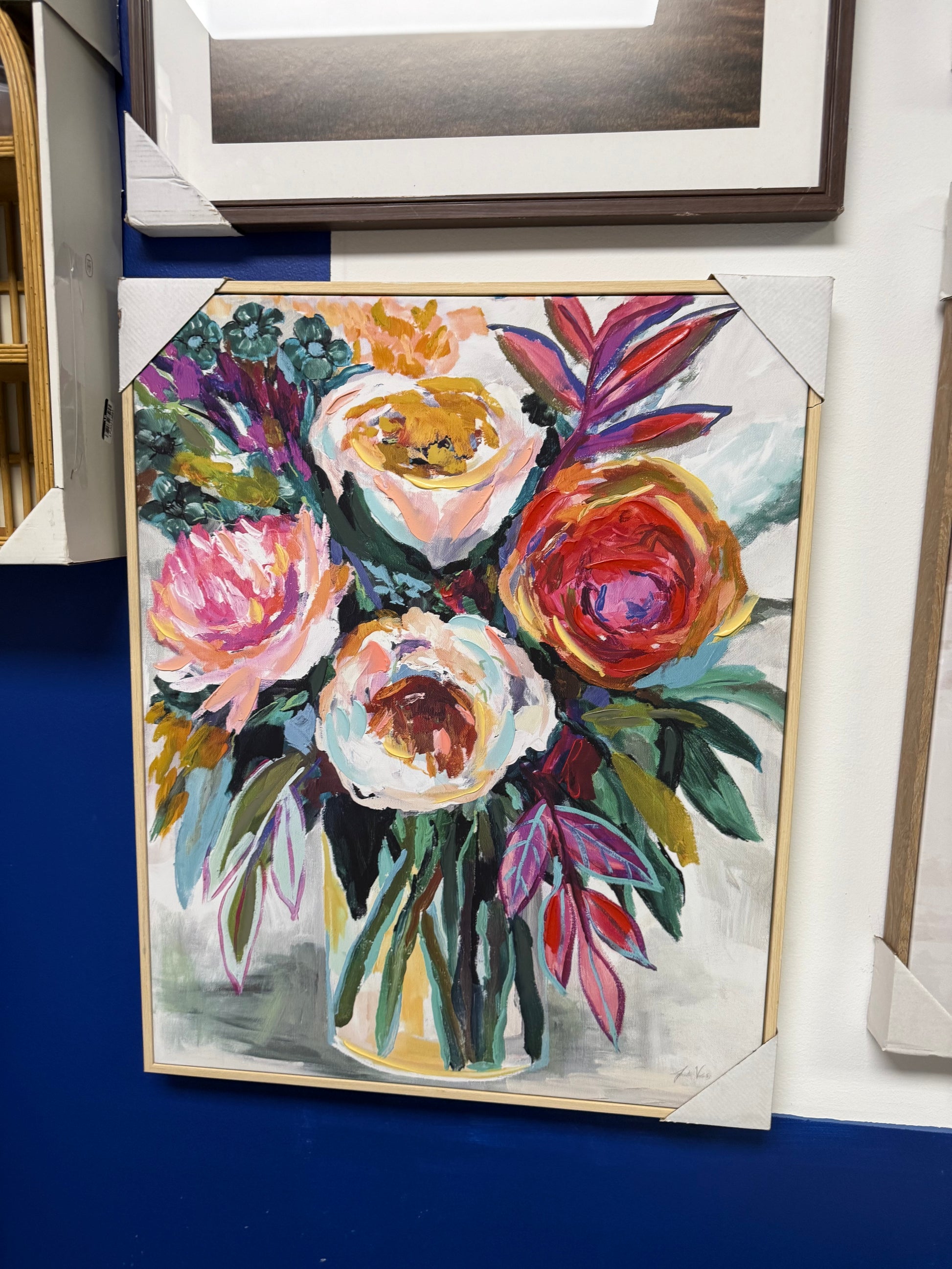 24" x 30" Colorful Floral Framed Canvas Natural - Threshold™