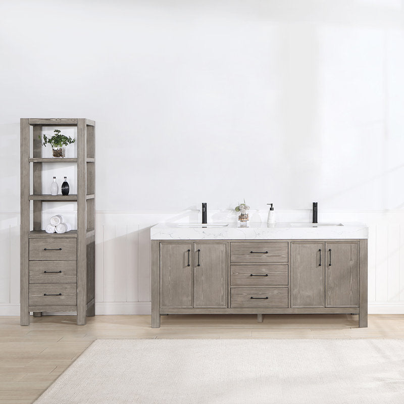 Aranwen 84'' Double Bathroom Vanity with Engineered Marble Top