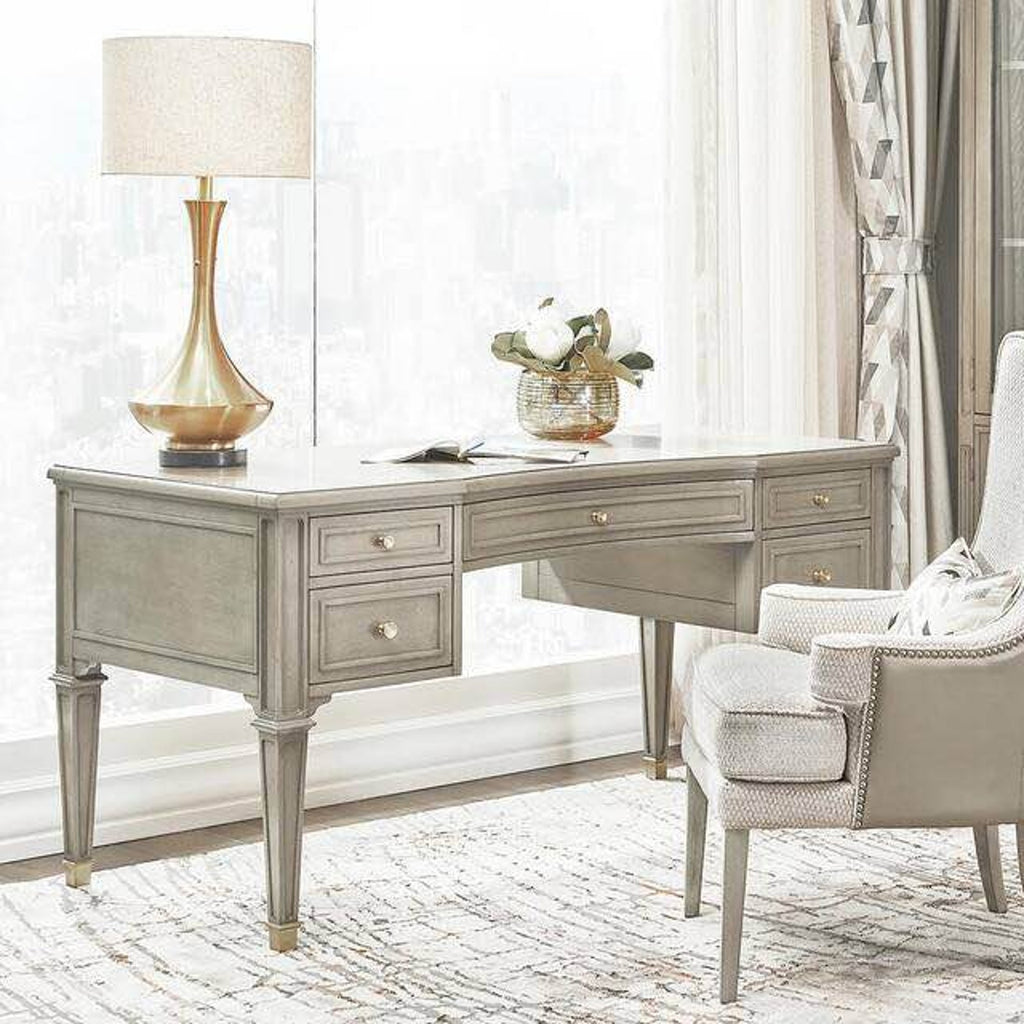 Dauphin 59 in. Wood 5-Drawer Storage Executive Home Office PC Computer Desk with Gold Accents