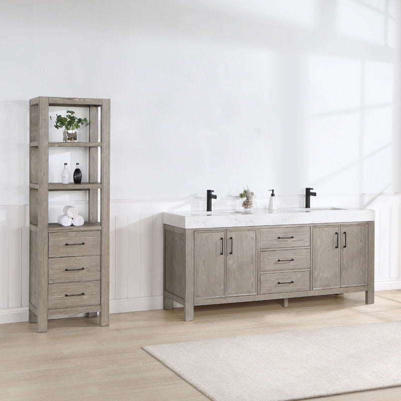 Aranwen 84'' Double Bathroom Vanity with Engineered Marble Top