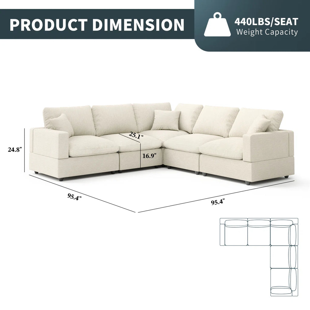Ovaish 95.4'' Upholstered Sofa, Cloud Sofa, L Shaped Sectional Sofa Couch Modular Sofa for Living Room
