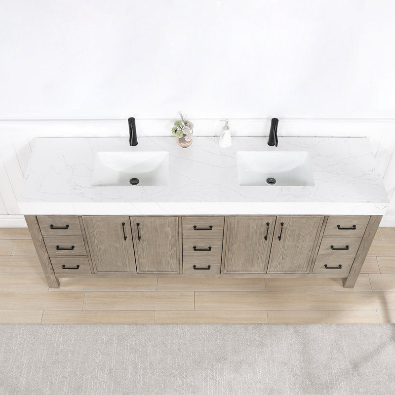 Aranwen 84'' Double Bathroom Vanity with Engineered Marble Top