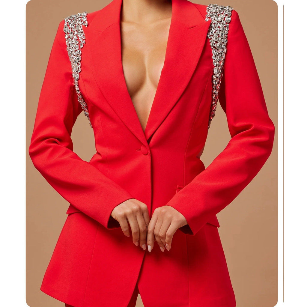 Claire Embellished Suit Set - Red