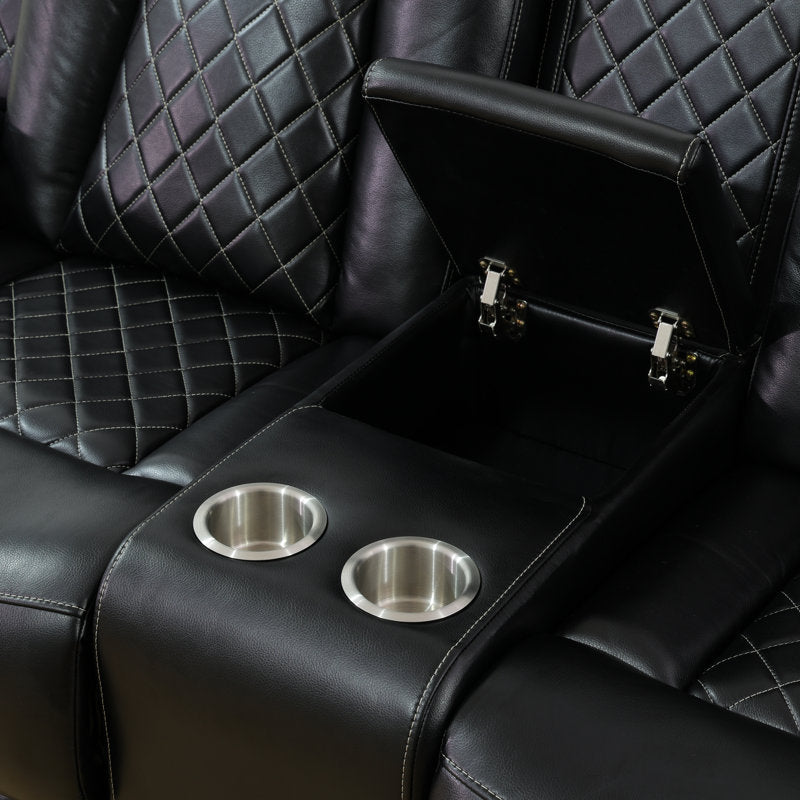 73"W Breathable Leather Dual Motor Power Reclining Loveseat Sofa with Storage Armrest And Blue LED Lights