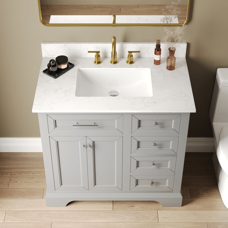 Heritage 36'' Fully Assembled Single Bathroom Vanity with Backsplash, 3 Colors Available White/ Navy Blue/ Gray