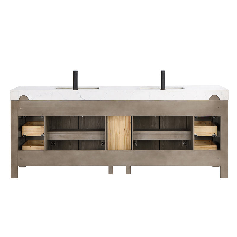 Aranwen 84'' Double Bathroom Vanity with Engineered Marble Top