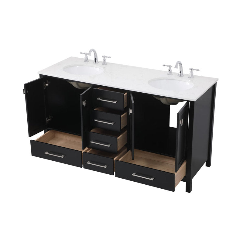 Irene 60'' Double Bathroom Vanity with Engineered Marble Top
