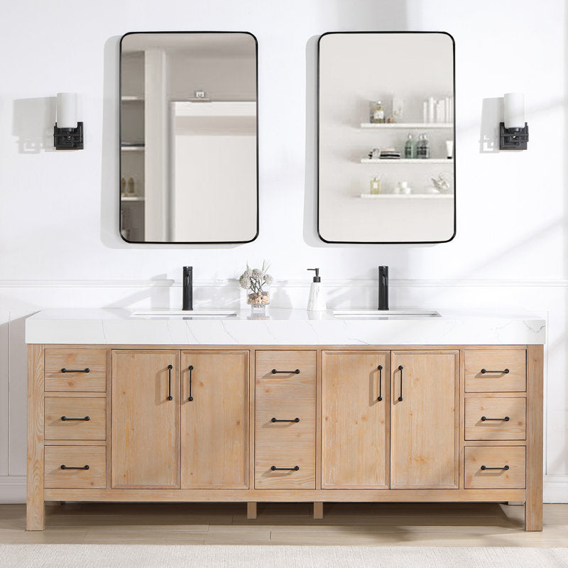 Aranwen 84'' Double Bathroom Vanity with Engineered Marble Top