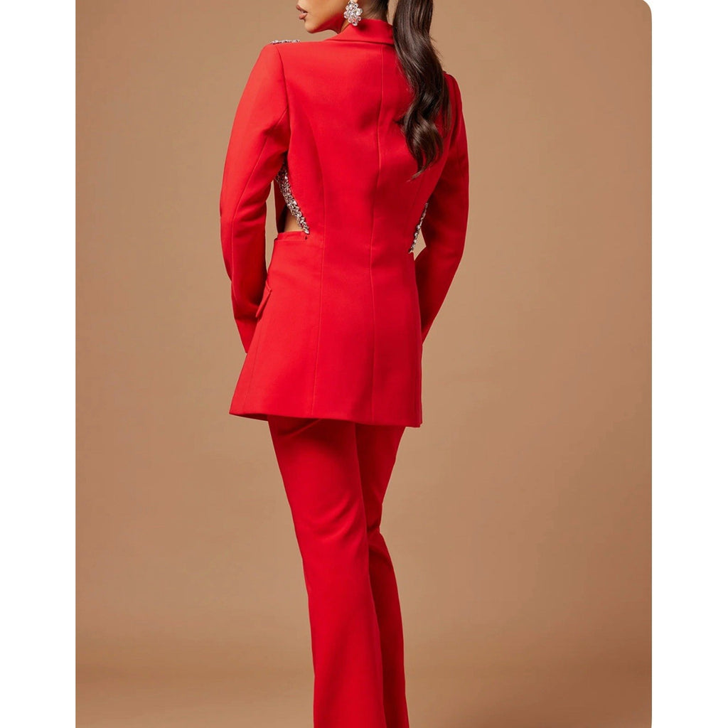 Claire Embellished Suit Set - Red