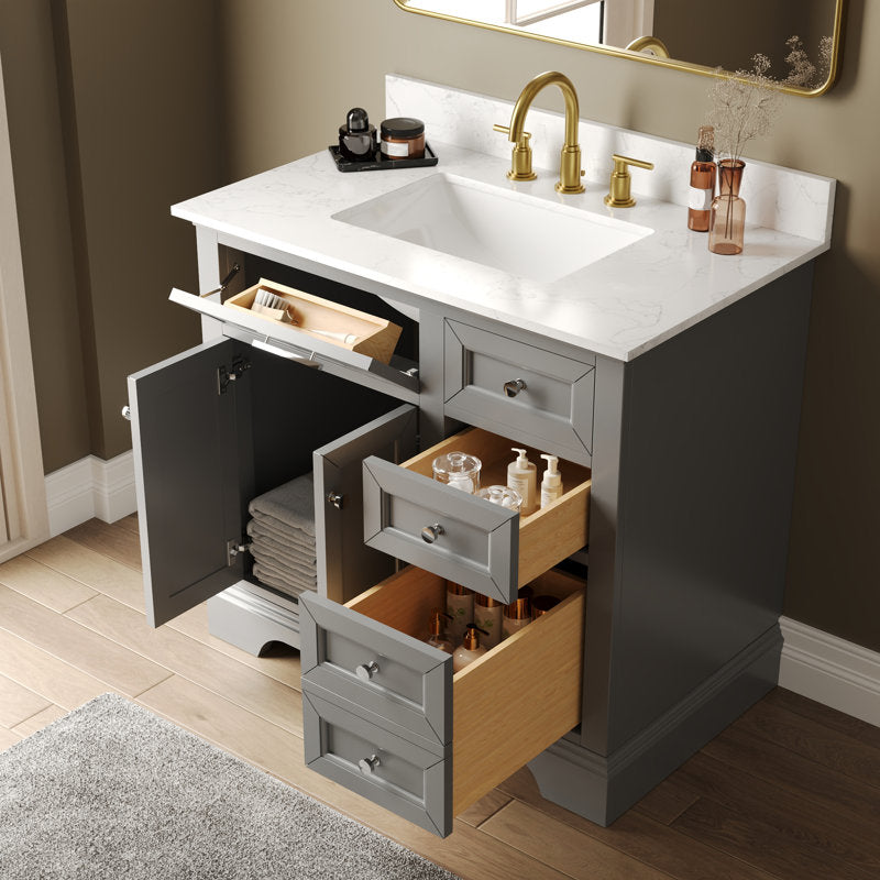 Heritage 36'' Fully Assembled Single Bathroom Vanity with Backsplash, 3 Colors Available White/ Navy Blue/ Gray