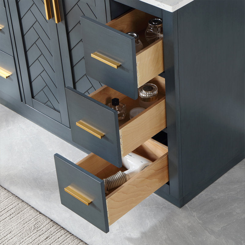 Gazsi 48" Single Bathroom Vanity Set With Grain White Engineered Stone Countertop Without Mirror