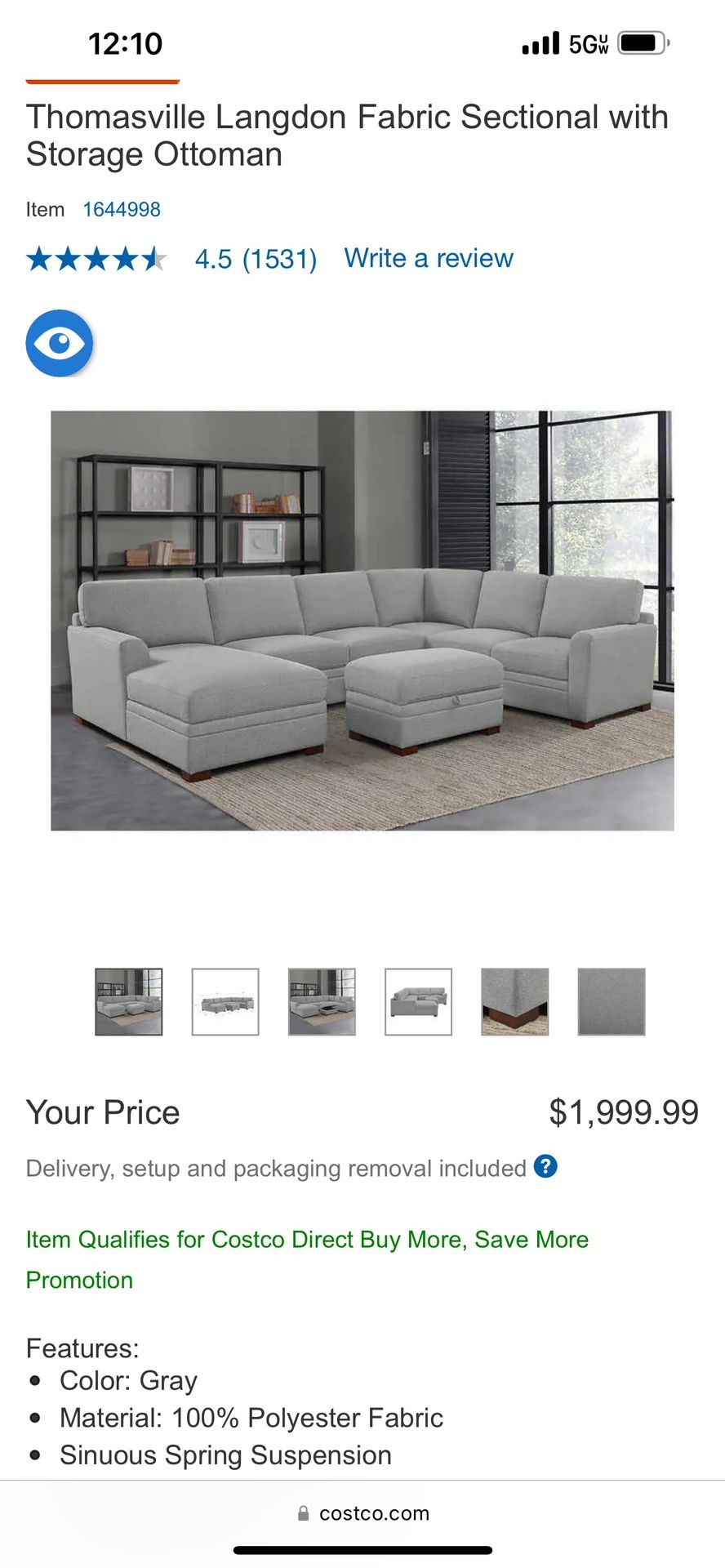 Thomasville Langdon Fabric Sectional with Storage Ottoman