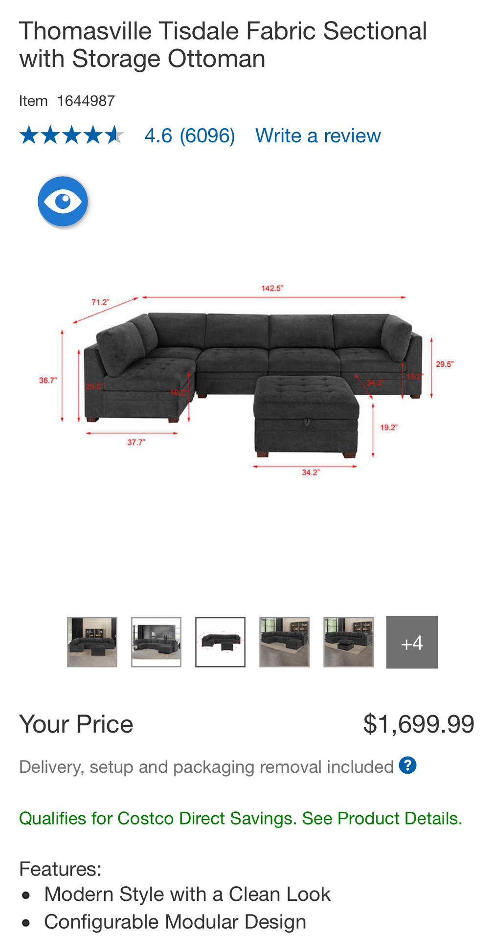 Dark Gray Thomasville Tisdale Sectional - DELIVERY AVAILABLE