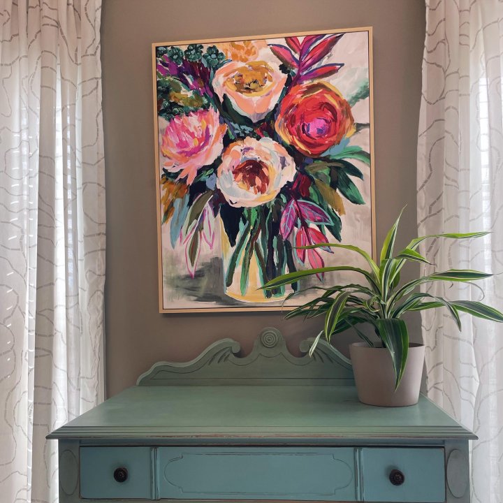 24" x 30" Colorful Floral Framed Canvas Natural - Threshold™