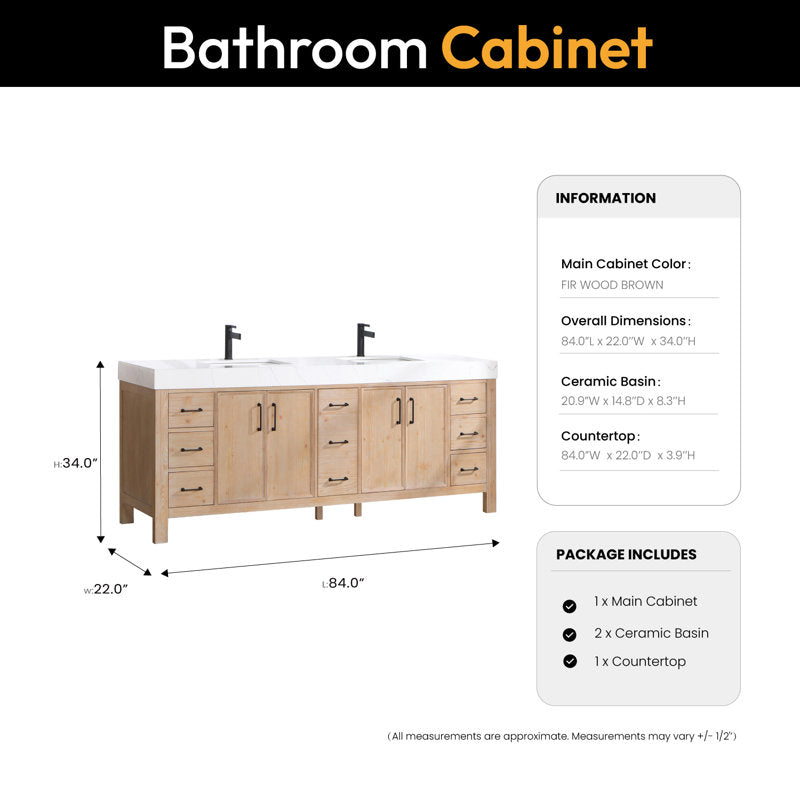 Aranwen 84'' Double Bathroom Vanity with Engineered Marble Top