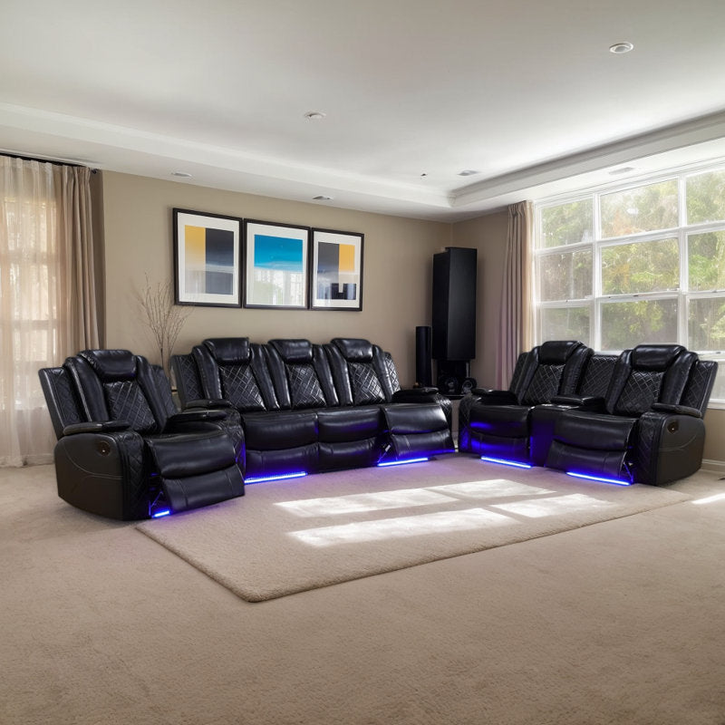 Ajaipal 3 Piece Power Reclining Breathing Faux Leather with LED and Reading Light Living Room Set (Set of 3)